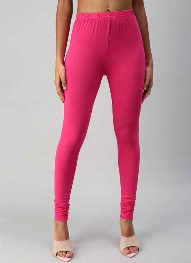 Lycra Cotton Pink Casual Wear Plain Leggings